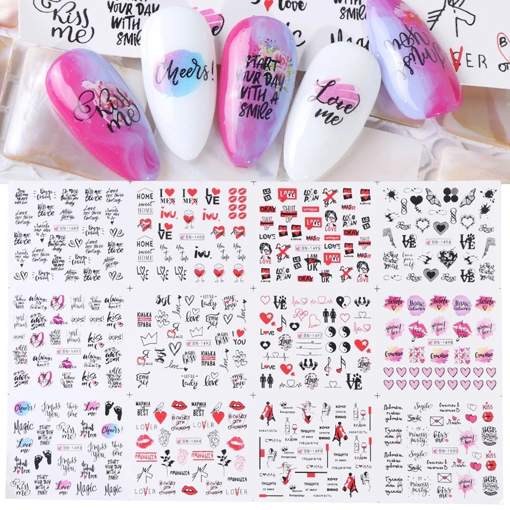 Love & Letter Nail Stickers – Romantic Design