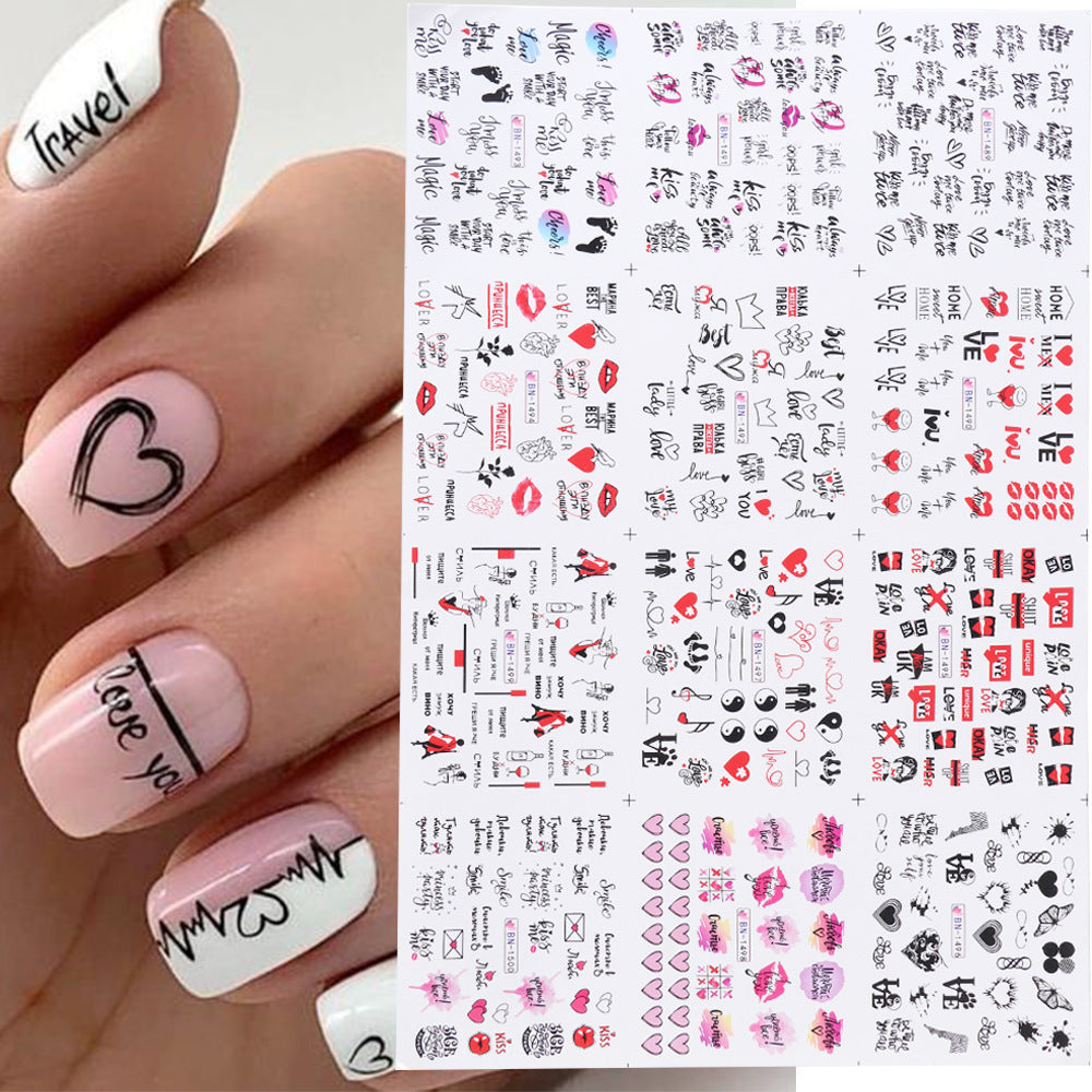 Love & Letter Nail Stickers – Romantic Design
