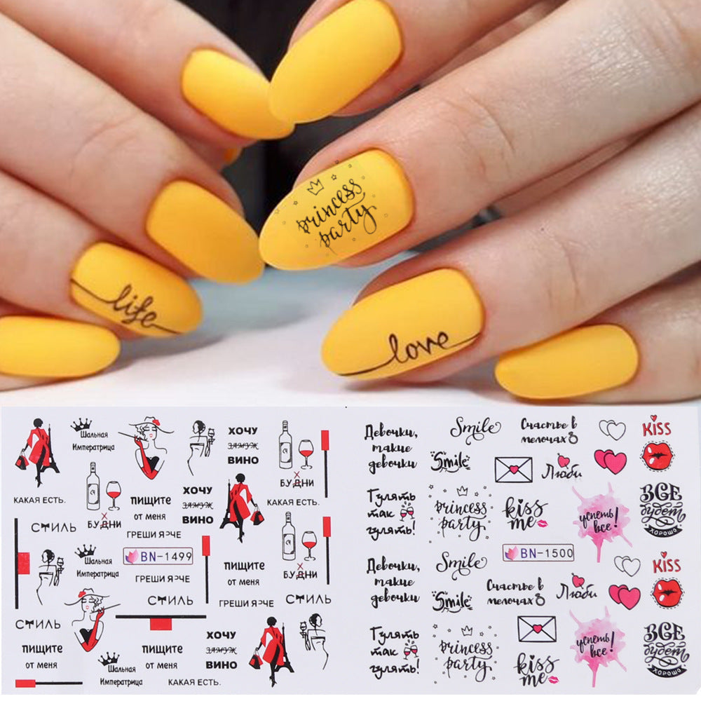 Love & Letter Nail Stickers – Romantic Design