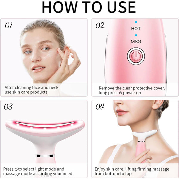 Pink Facial & Neck Massager – LED Beauty Device (Ships Only in USA)