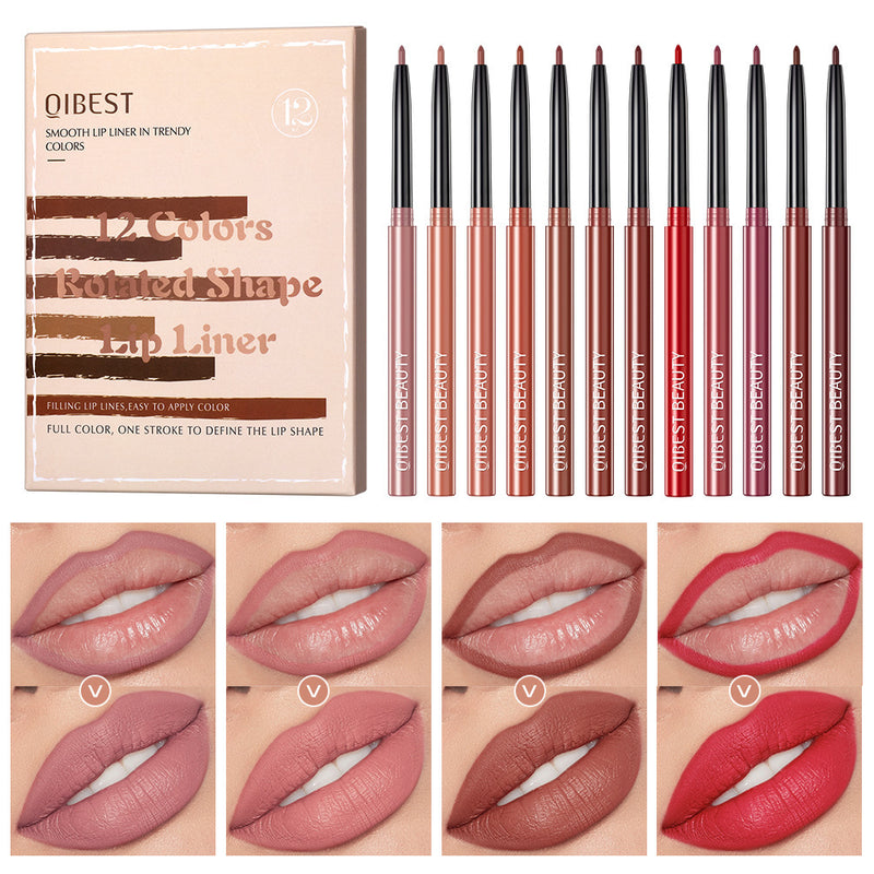 Matte Perfection Lip Liner Set – 12 Waterproof Shades for Flawless Contour