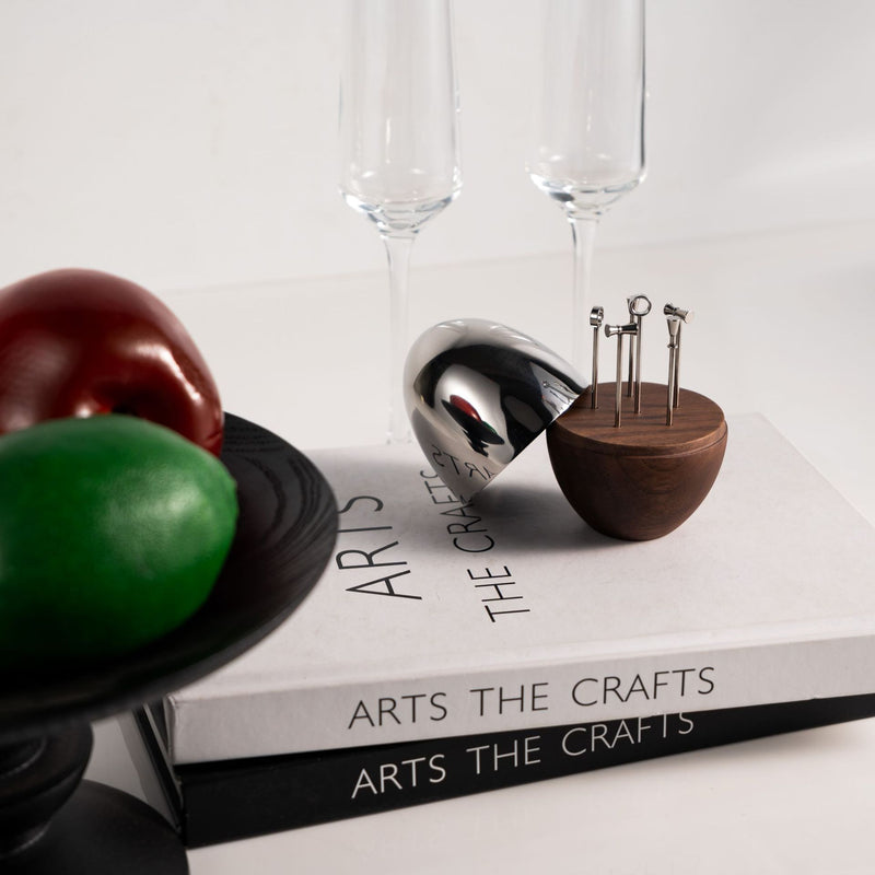 Modern Nordic Creative Walnut Stainless Steel Fruit Toothpick