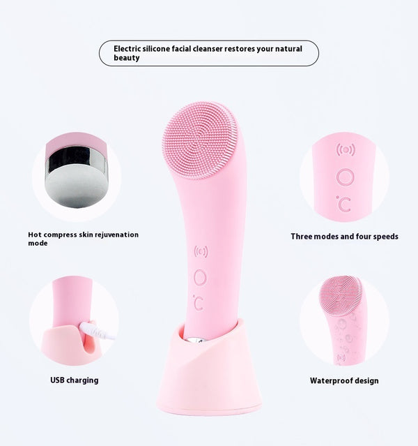 2-in-1 Electric Silicone Facial Brush – Cleansing & Heating