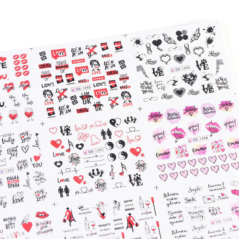 Love & Letter Nail Stickers – Romantic Design