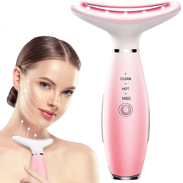Pink Facial & Neck Massager – LED Beauty Device (Ships Only in USA)