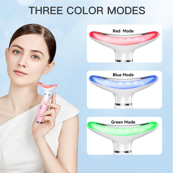 Pink Facial & Neck Massager – LED Beauty Device (Ships Only in USA)