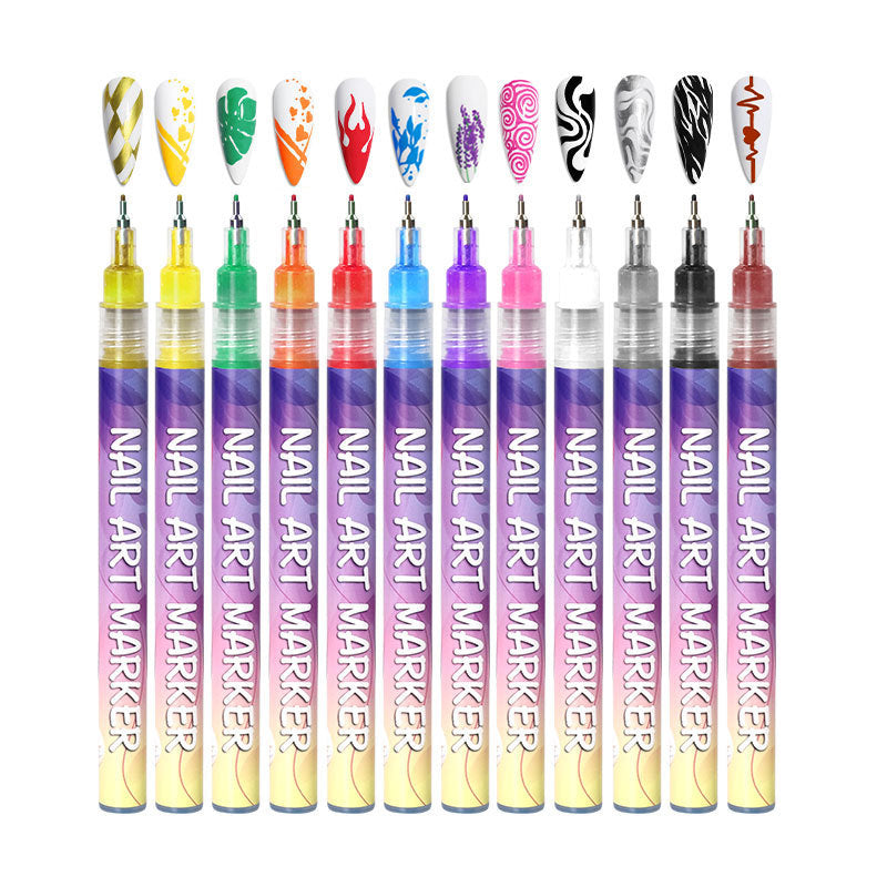 Nail Art Acrylic Paint Pens – 12 Color Set for Professional Nail Design
