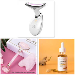 Glow & Relax Skin Set – Neck Massager + Turmeric Oil & Facial Tools