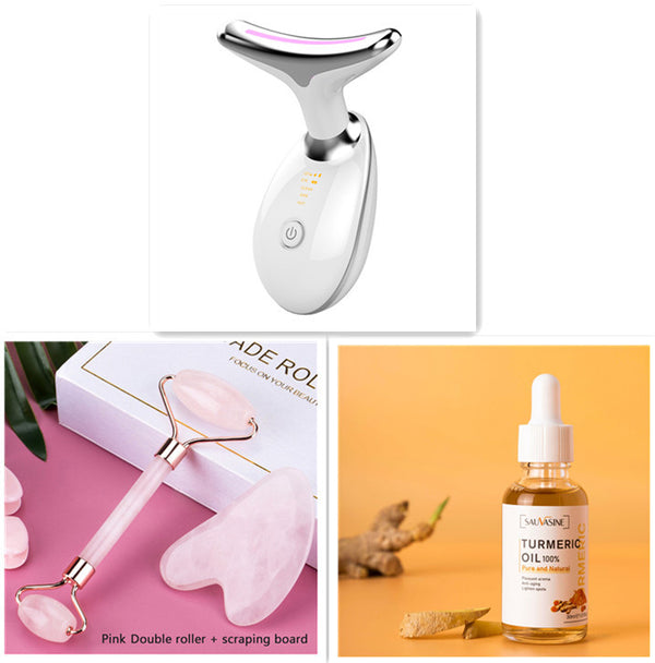 Glow & Relax Skin Set – Neck Massager + Turmeric Oil & Facial Tools