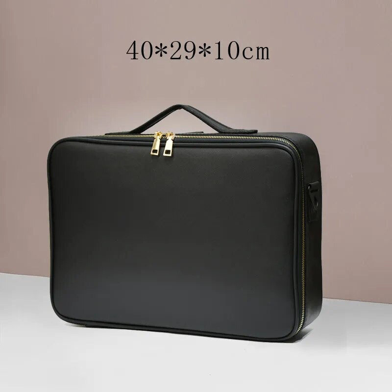 Leather Cosmetic Bag Professional Large Capacity Storage Make up Handbag