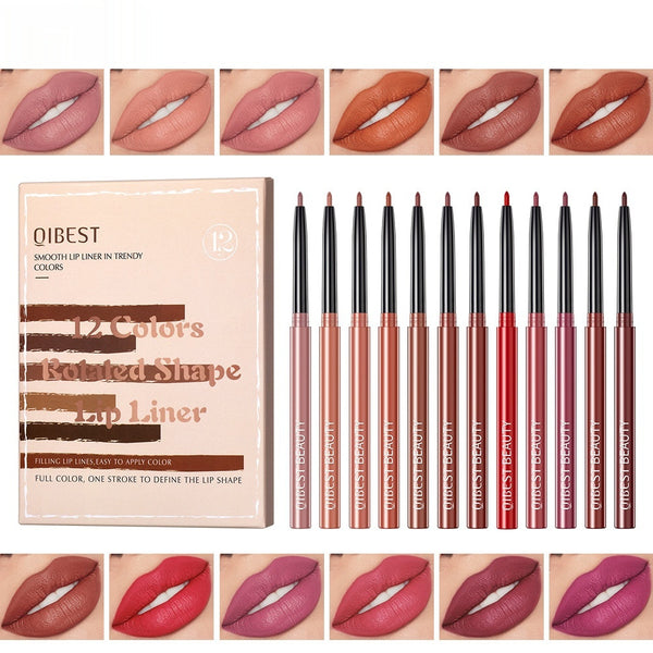 Matte Perfection Lip Liner Set – 12 Waterproof Shades for Flawless Contour