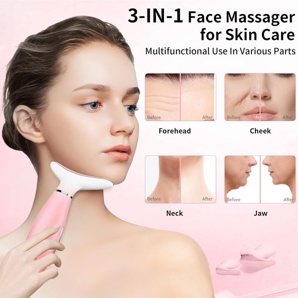 Pink Facial & Neck Massager – LED Beauty Device (Ships Only in USA)