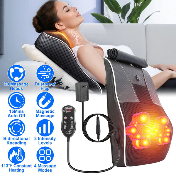 3D Shiatsu Back Massager with Heat – Full Body Relief – Ships Only USA