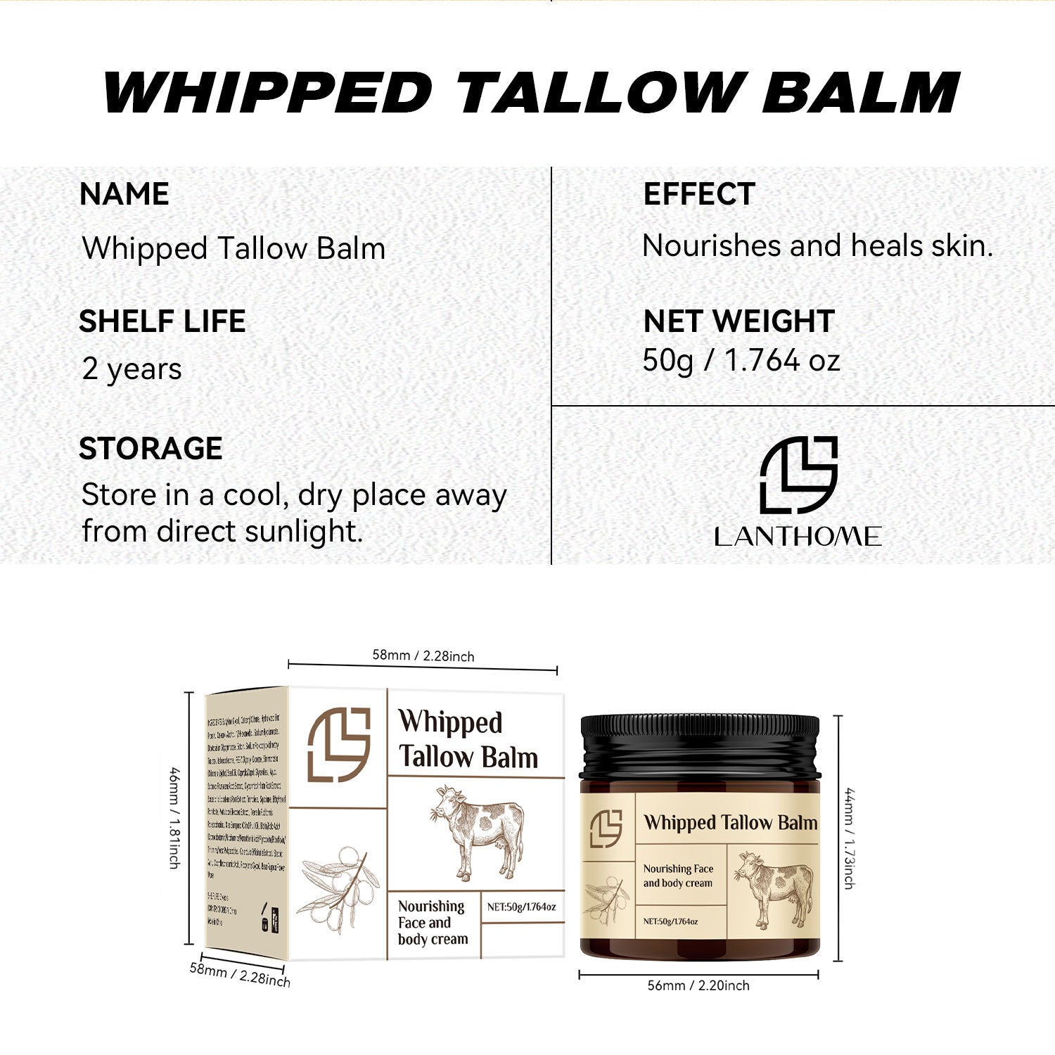 Whipped Tallow Cream – Natural Grass-Fed Beef Fat Moisturizer 50g
