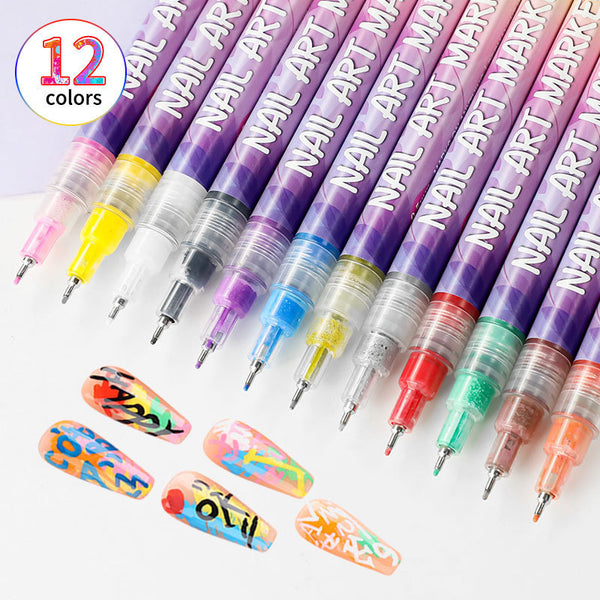 Nail Art Acrylic Paint Pens – 12 Color Set for Professional Nail Design