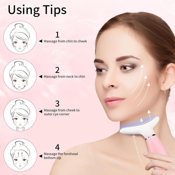 Pink Facial & Neck Massager – LED Beauty Device (Ships Only in USA)