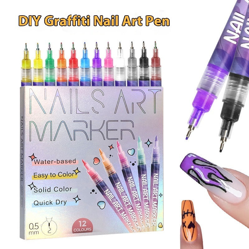 Nail Art Acrylic Paint Pens – 12 Color Set for Professional Nail Design