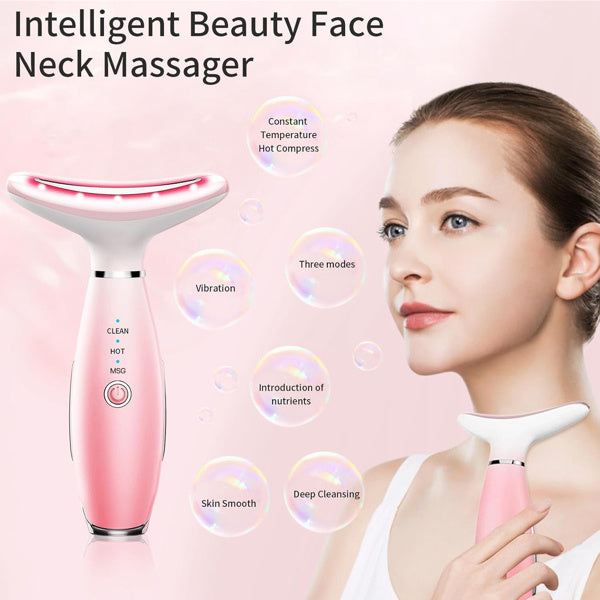 Pink Facial & Neck Massager – LED Beauty Device (Ships Only in USA)