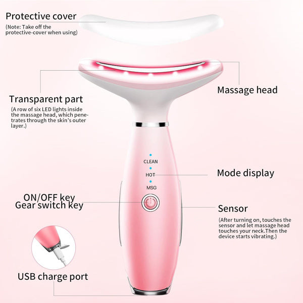 Pink Facial & Neck Massager – LED Beauty Device (Ships Only in USA)