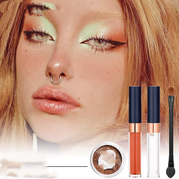 Cool Glitter Lip Gloss Duo – Includes Lipstick & Brush for a Complete Look
