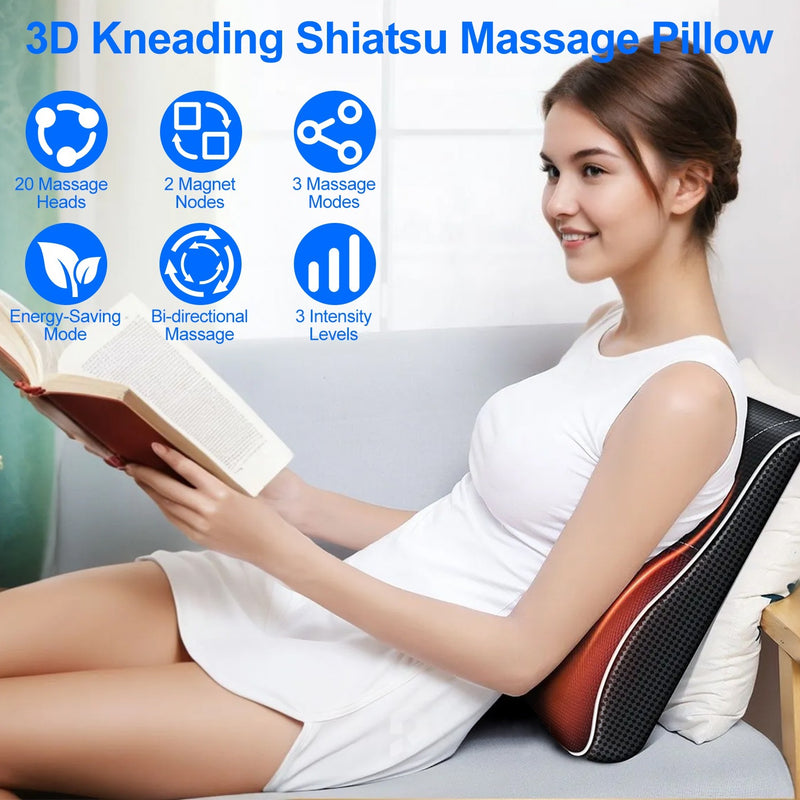 3D Shiatsu Back Massager with Heat – Full Body Relief – Ships Only USA
